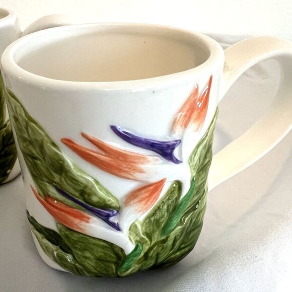 Vintage Otagiri Japan Mugs birds of paradise Tiki Coffee Cups square bottom MCM - Picture 7 of 7